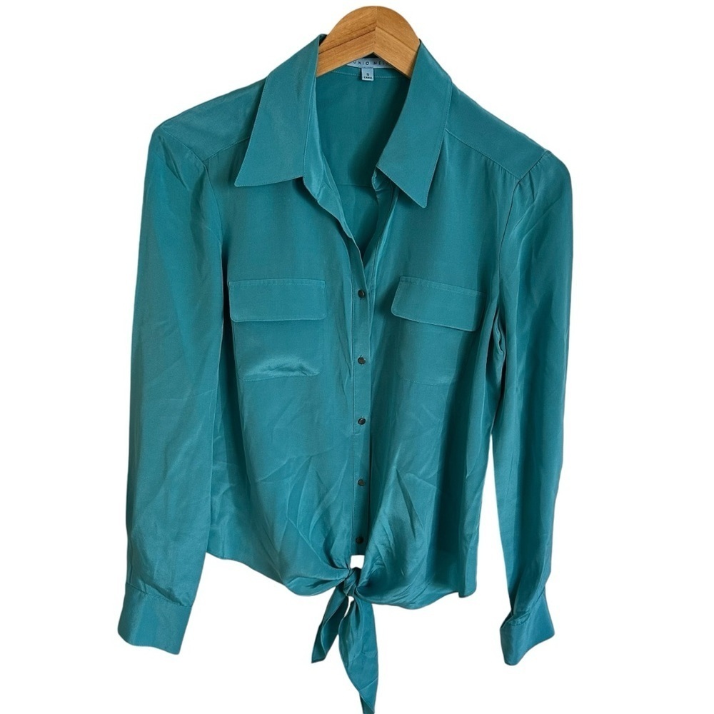 NWT Antonio Melani Small 100% Silk Turquoise Button Up Pilar Blouse Top New $129